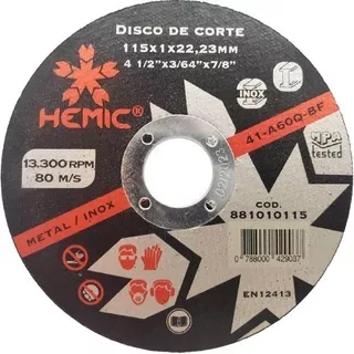 Disco De Corte 4 1/2 X 1mm Hemic 50 Unidades 41-a60q-bf