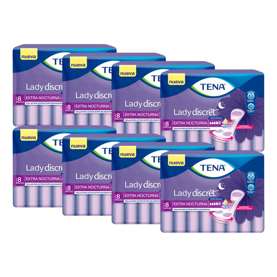 Tena Lady Discret Extra Nocturna Toallas Pack De 8 Paquetes