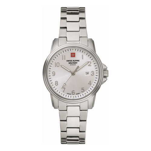 Reloj Swiss Alpine Military Leader Ladies 7711.1132sam Malla Plateado Bisel Plateado Fondo Plateado