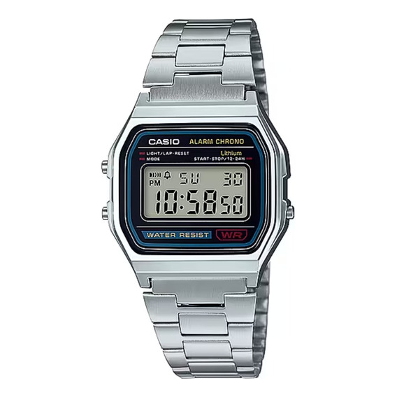 Reloj Casio Japón Vintage A158wa-1df Plateado Gris Digital Alarma Cronometro Water Resist 50m 