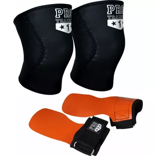 Kit Joelheira Preta + Hand Grip Profissional Proteção Treino Cor Preto Tamanho P