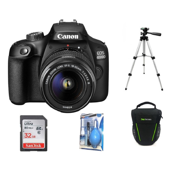 Camara Canon Eos 4000d- Rebel T100+18-55+32gb+bolso+kit+trip