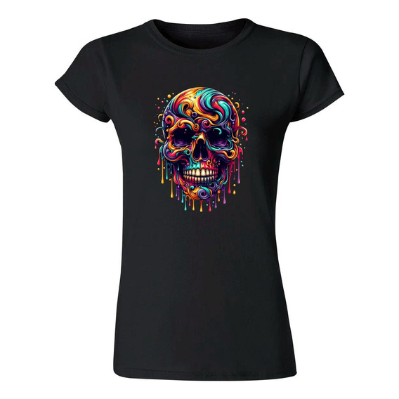 Playera Mujer Calavera Psicodélico 000100n