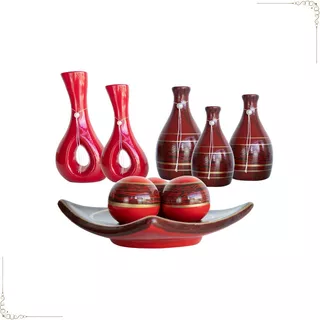 Jogo Ceramica Completo Para Decoração  Vermelho.brilho Festa