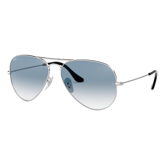 Anteojos de sol Ray-Ban Aviator Gradient Standard con marco de metal color polished silver, lente light blue de cristal degradada, varilla silver de metal - RB3025