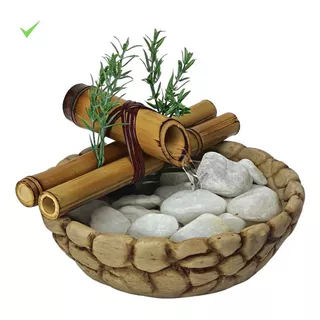 Fonte De Agua Cascata Feng Shui Mesa Bambu Decorativa 19cm Cor Marrom 110v/220v