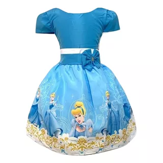 Vestido Infantil Temático Cinderela Festa Luxo+brinde