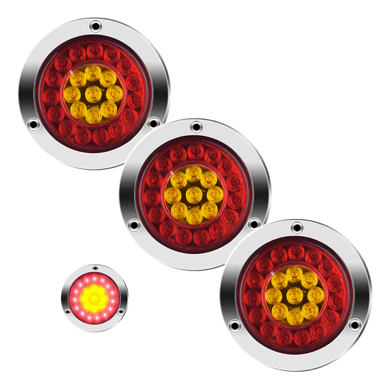 3pz Plafon 24 Led Redondo Cromo 4 Funcion Camion Jeep 12/24v