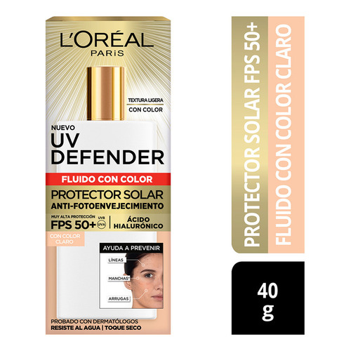 Uv Defender Anti Fotoenvejecimiento Tono Claro Fps50+ 40ml Momento de aplicación Día Tipo de piel Todo tipo de piel