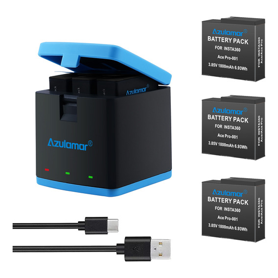 Azulamar 3x Baterías Y Cargador Kit Para Insta360 Ace Pro