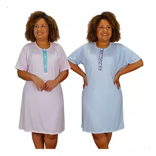 Kit 2 Camisolas Plus Size Com Botões Manga Idosa Gestante