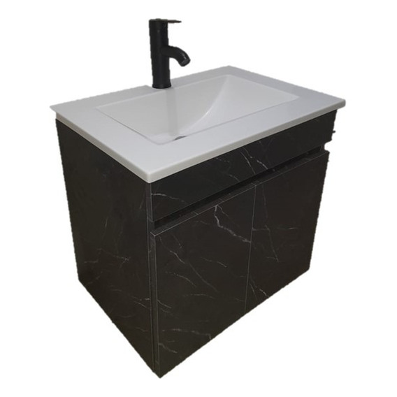 Lavabo Blanco Y Mueble Flotante Negro