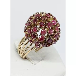 Anillo Oro 18k Italiano Con Rubies Diseño Cupula Flor