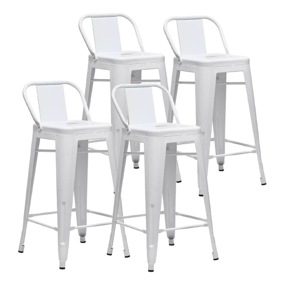 Set 4 Taburetes De Bar Bancos De Cocina Tipo Tolix Modernos Color Blanco