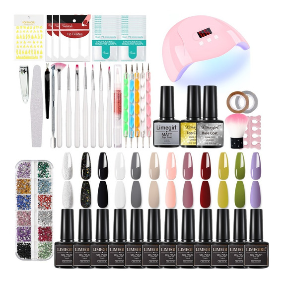 Kit Lampara Uña Uv Gel 54w 12 Esmaltes Mate Cepillo Manicure