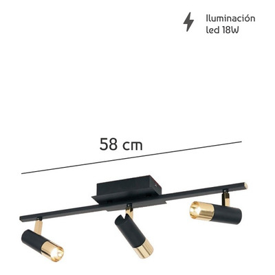 Aplique 3 Luces Tomares Led Negro Oro Cabezal Movil 39146 Rd