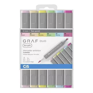 Marcador Cis Graf Duo Brush Com 6 Cores Tons Pastel