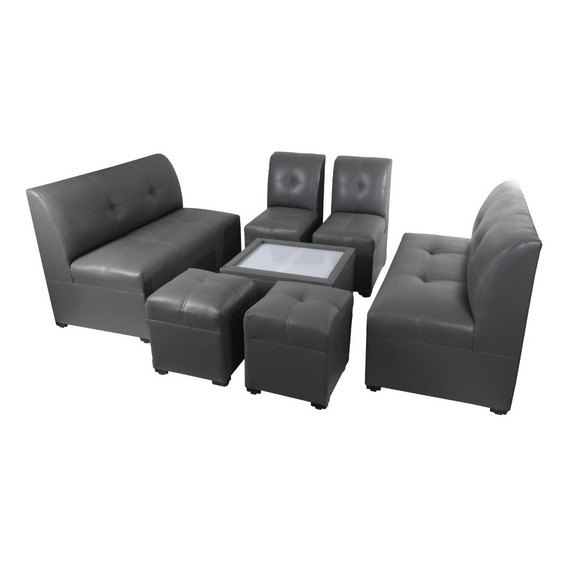 Mueble Sala Lounge Minimalista Moderna Sillones Puff Salas Color Gris Oscuro