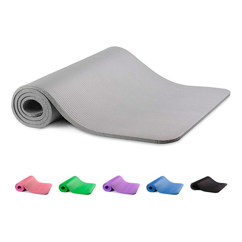 Tapete Yoga Pilates Fitness Ejercicio Portátil 10mm Grosor Color Gris