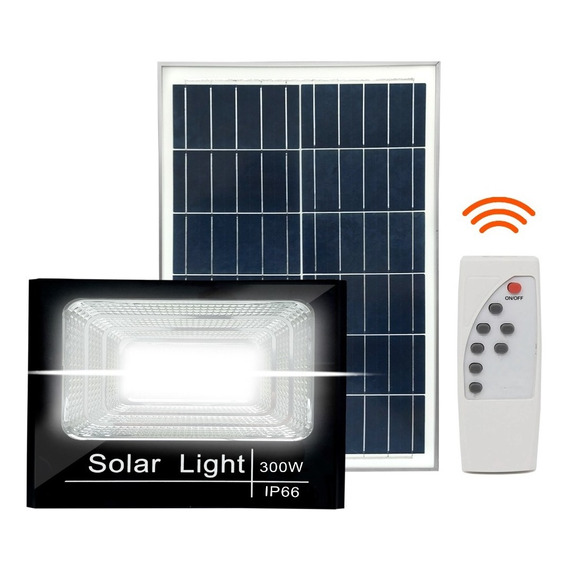 Reflector Led 300w + Panel Solar Exterior Con Control Remoto