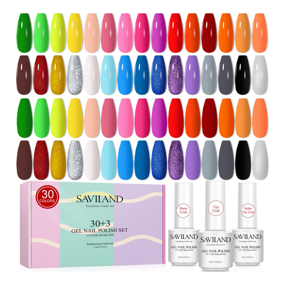 Saviland Set De Gel Semipermanente Esmalte 30pzs, Base+top