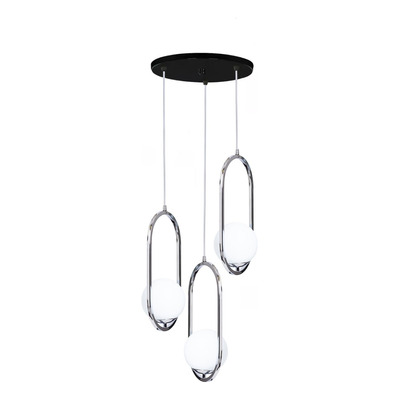 Colgante 3 Luces Marsella Oval Cromo Globo Opal Base Redonda