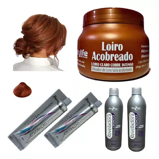  Kit Tinta De Cabelo Profission 2 Coloração 2 Ox 1 Matiz 250g Tom Loiro Médio Acobreado Nº 7.4