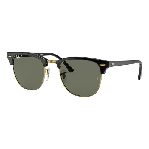 Anteojos de sol polarizados Ray-Ban Clubmaster Classic Standard con marco de acetato color polished black, lente green de cristal clásica, varilla polished black de acetato - RB3016