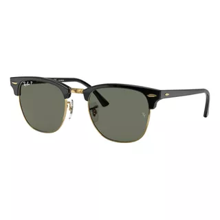 Anteojos De Sol Polarizados Ray-ban Clubmaster Classic Standard Con Marco De Acetato Color Polished Black, Lente Green De Cristal Clásica, Varilla Polished Black De Acetato - Rb3016