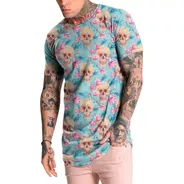 Camiseta Camisa Longline Masculina Caveira Estados Unidos USA