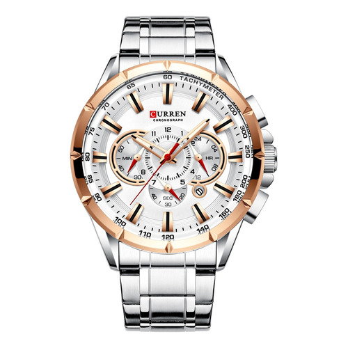 Curren Quartz 8363 correa de reloj blanca de acero inoxidable para hombre, color plateado