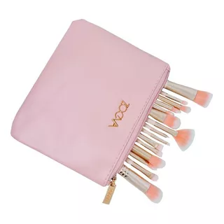 Set 15 Brochas Pinceles Para Maquillaje Profesional Estuche Color Rosa