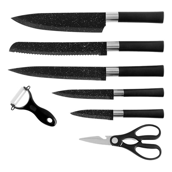 Cuchillos Juego De Cocina Acero Inoxidable Set De 7 Piezas Color Negro