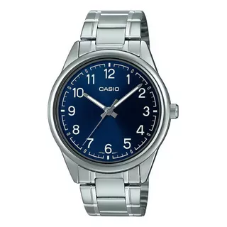 Reloj Casio Acero Mtp-v005d-2b4, Casual, Resistente Al Agua Color De La Correa Plateado Color Del Bisel Plata Color Del Fondo Plateado