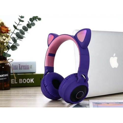 Auriculares Bluetooth Inalámbricos Orejas Gato Luz Led Color Violeta