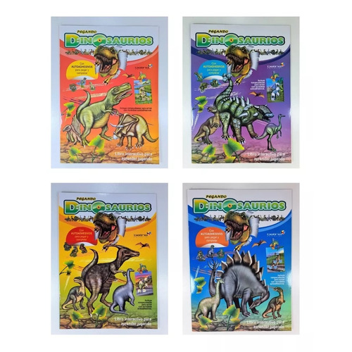 Lote X 4 Libros Pegando Dinosaurios Con Autoadhesivos