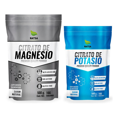 500 Grs Citrato De Magnesio + 500 Grs Citrato De Potasio Sabor Natural