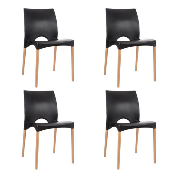 Silla Cannes De Comedor Negra Con Patas De Madera X4