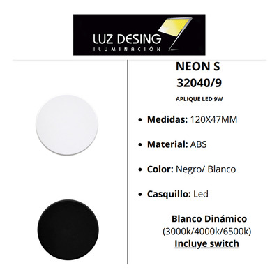 Aplique Circular Led Exterior Neon S Negro 12cm 9w Cie 