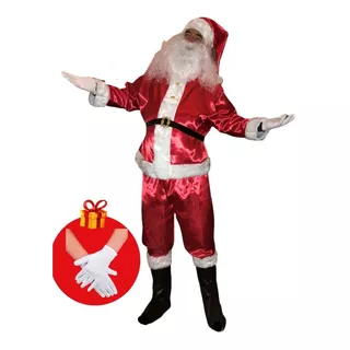 Disfraz Papa Noel Premium C Bolsa Y Guantes Traje Santa 