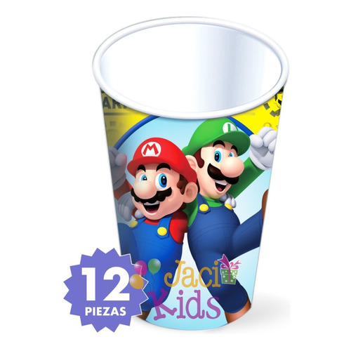 Vasos Decorados Mario Bros 12pzas Artículo Fiesta Mar0h1