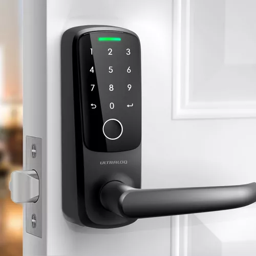 Cerradura de puerta de huella digital inteligente 7 en 1, negro mate,  biométrica, sin llave
