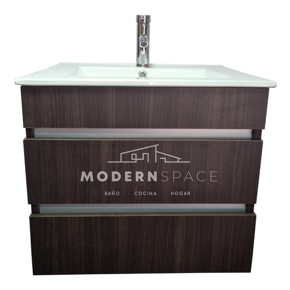 Vanitorio Modern Space MS60AC de 60cm de ancho, 50cm de alto y 47cm de profundidad, con bacha color blanco y mueble chocolate