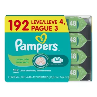 Kit Com 4 Pacotes De Lenços Umedecidos Com Aroma De Aloe Vera 192 Unidades Pampers