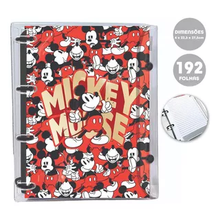 Caderno Fichário Argolado 144 Folhas Mickey C/ 10 Divisória Cor Vermelho