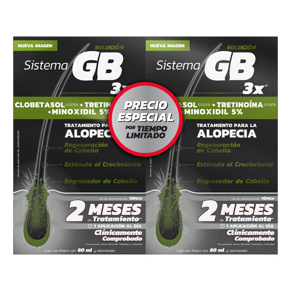 Pack X 2 Sistema Gb 3x Anticaída Para Hombre C/u De 60 Ml