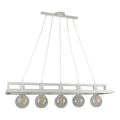Lampara Colgante Industrial 5 Luces 100x30cm Apto Led Blanco Blanco
