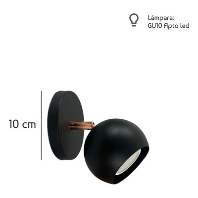 Aplique 1 Luz Mini Mun Negro Con Cobre Apto Gu10 Deco Lmp
