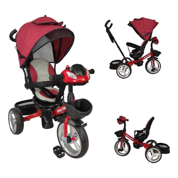 Triciclo Para Niños 7en1 Con Asiento Giratorio 360,luz, Color Rojo