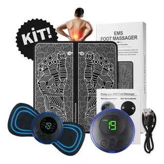 Kit Tapete E Mini Massageador Elétrico Dor Pés E Musculares Cor Preto